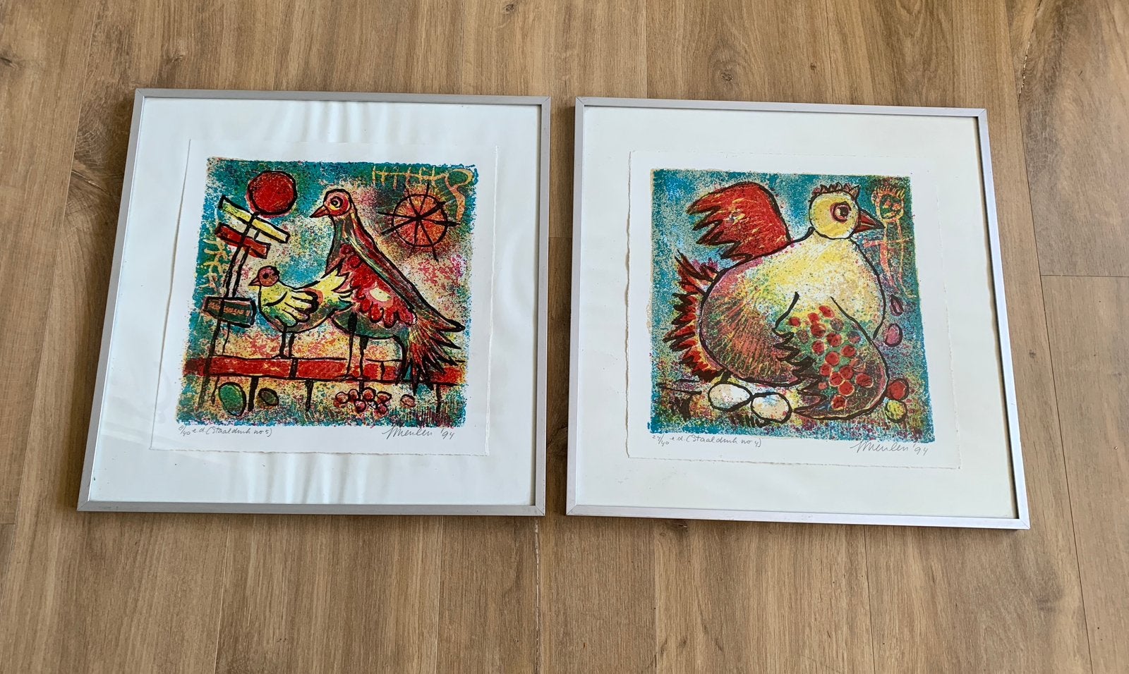 Set van 2 staaldrukken van Jan van der Meulen uit 1994, Met glas, Ophalen of Verzenden, Dieren en Natuur, Overige techniek