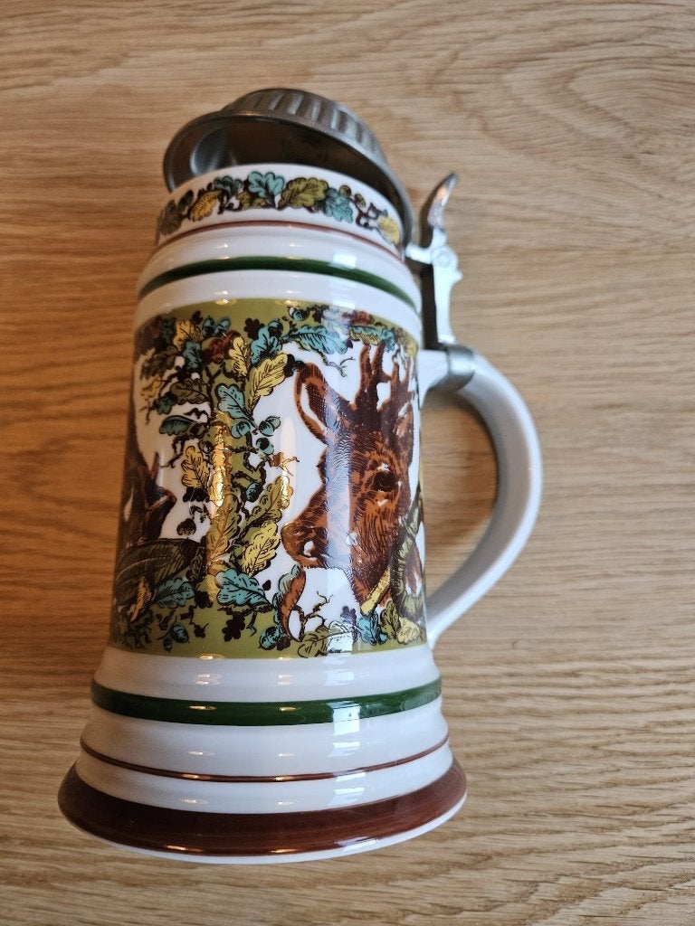Vintage keramiek/porselein bierpul met deksel., Antiek en Kunst, Antiek | Porselein, Ophalen of Verzenden