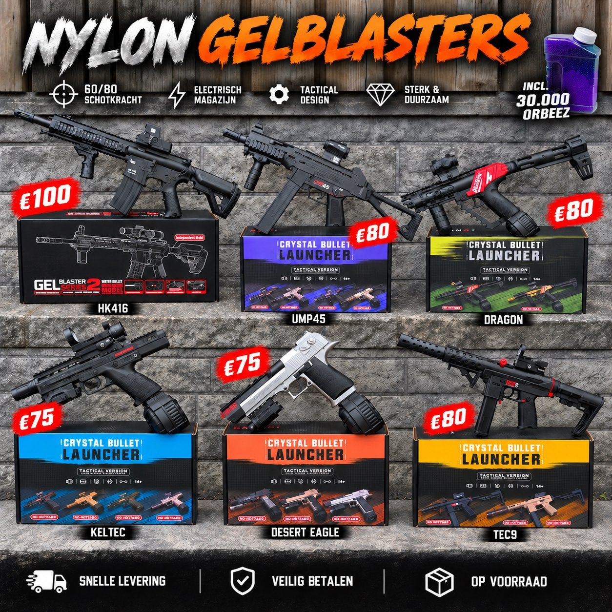 Premium Nylon Gelblasters | Nieuw in Doos | Incl. 30K Orbeez, Ophalen of Verzenden, Zo goed als nieuw