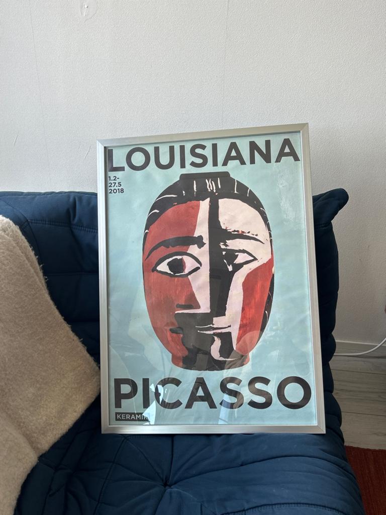 Abstract Picasso Poster met Zilveren Aluminium Lijst, Ophalen of Verzenden