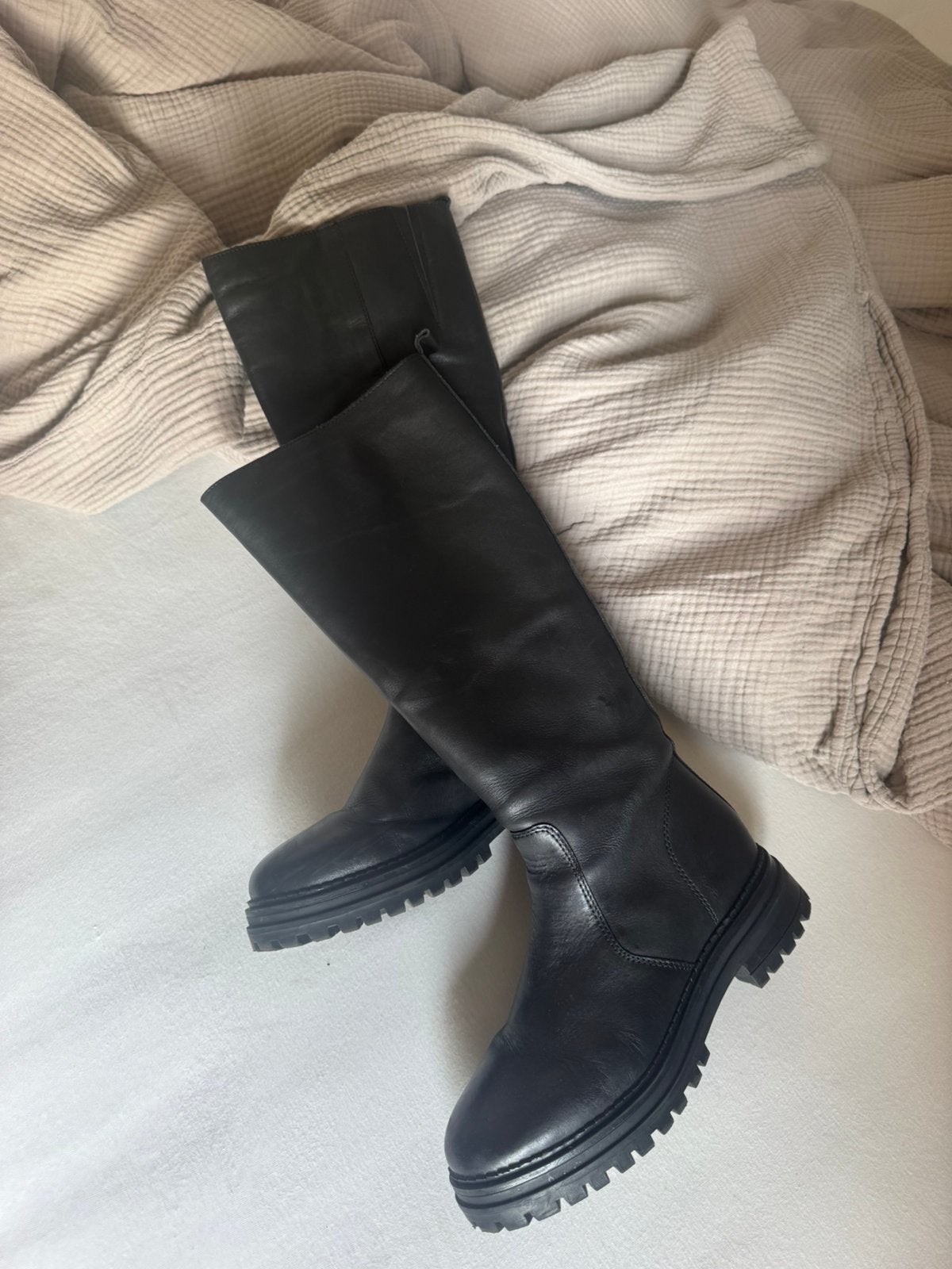 Sacha zwarte hoge leren laarzen, Kleding | Dames, Schoenen, Hoge laarzen, Zwart, Ophalen of Verzenden, Zo goed als nieuw