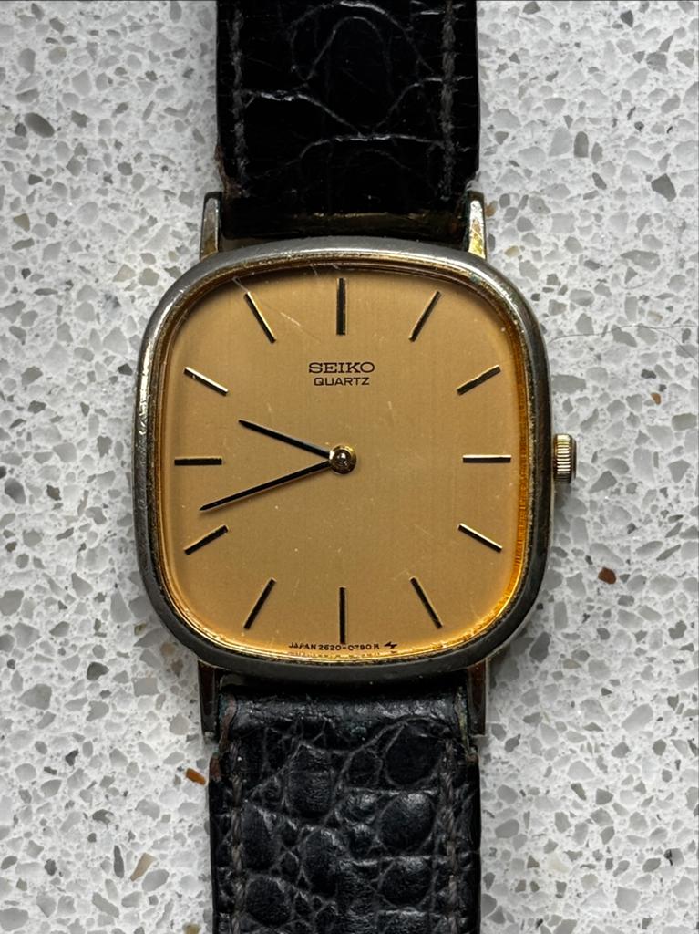 Vintage Seiko Quartz Polshorloge - Verguld met Leren Band, Sieraden, Tassen en Uiterlijk, Horloges | Antiek, S, Seike, Met bandje
