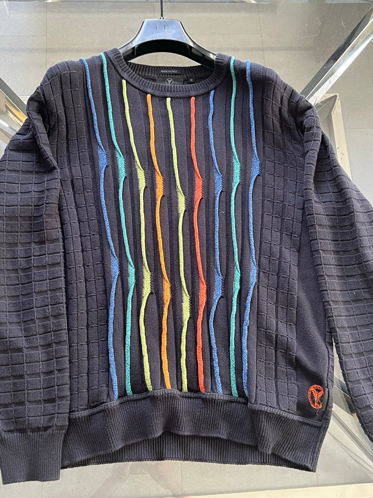 Carlo Colucci Trui Maat M - blauw met Kleurrijke Strepen, Kleding | Heren, Ophalen, Zo goed als nieuw, Maat 48/50 (M), Zwart