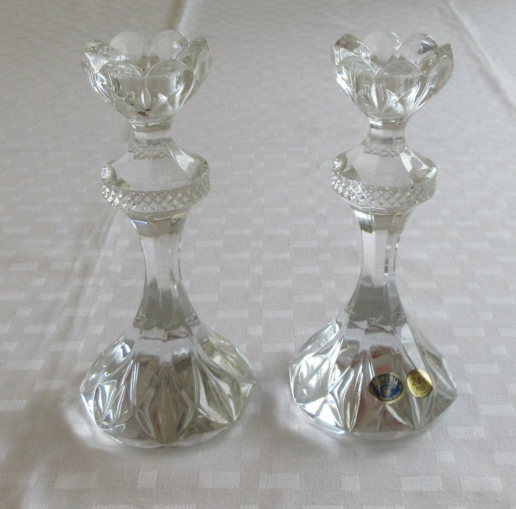2 Bohemia krystallen kaarsenhouders, Ophalen of Verzenden