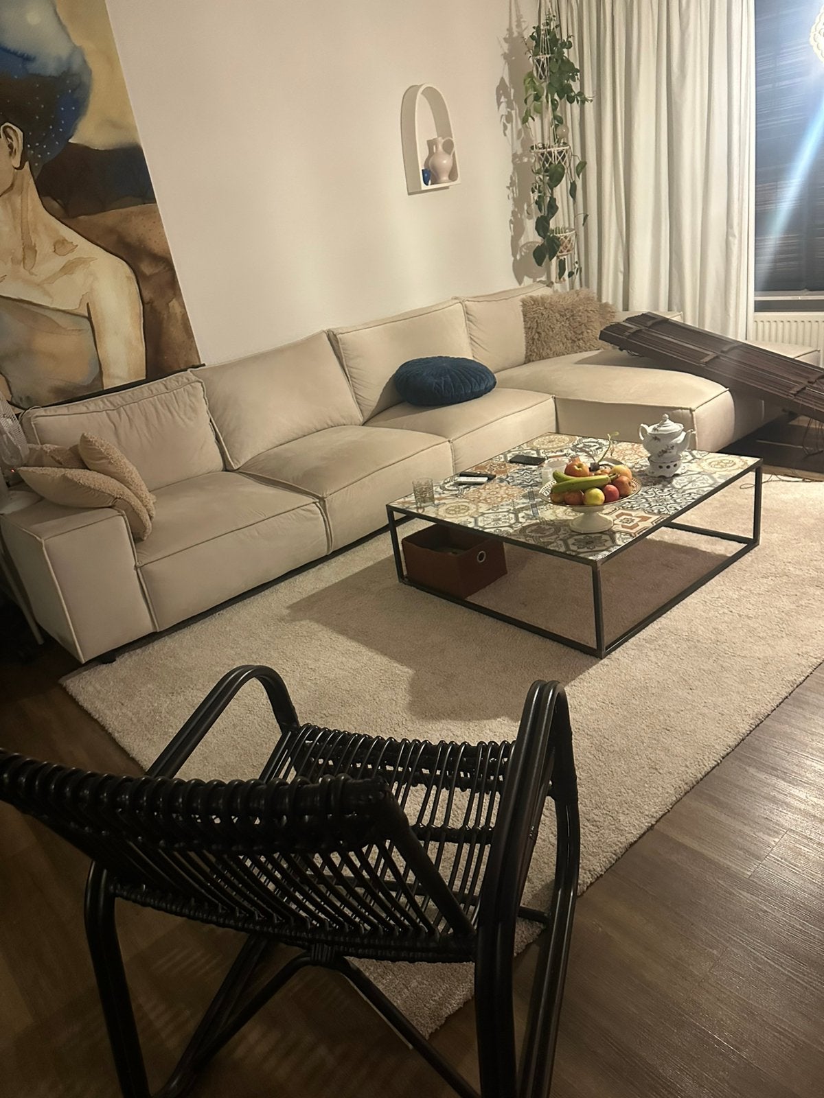 Bankstel creme, Ophalen, Zo goed als nieuw, Rechthoekig, 125 cm of meer