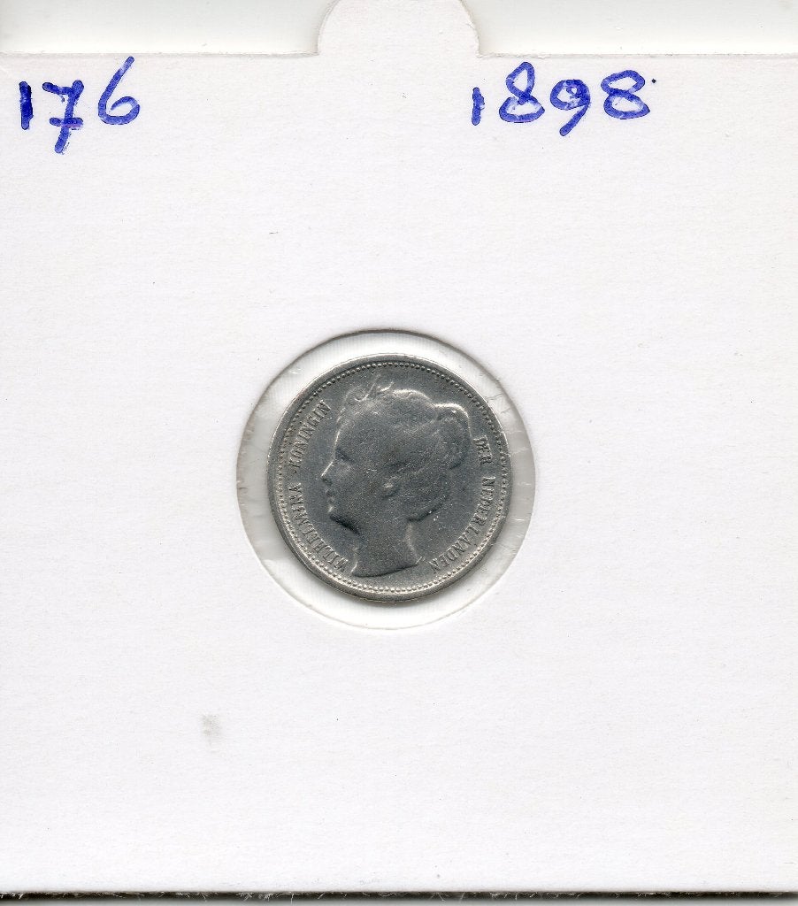 WILHELMINA DUBBELTJE 1898 ZILVER, Zilver, Ophalen of Verzenden, 10 cent, Koningin Wilhelmina