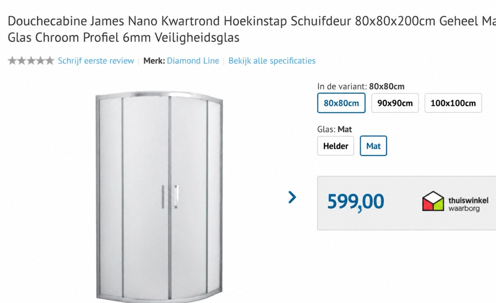 TE KOOP nieuwe douche instap halfrond 80x80 nog in doos, Ophalen, Nieuw, Glas, Douche