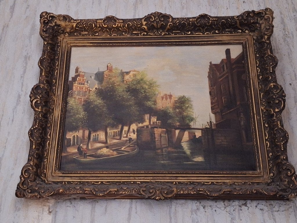 Schilderij, Ophalen, Doek, Olieverf, Vintage