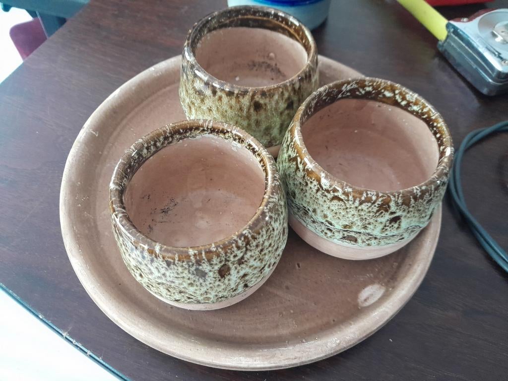 Schaal met mini bloempotjes, Ophalen of Verzenden, Rond