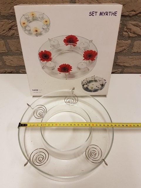 Glazen schaal met waxine houders, Nieuw, Ophalen of Verzenden, Glas, Kandelaar