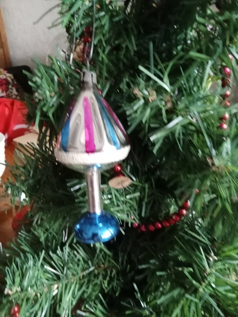 zeer fraaie gekleurde oude glazen kerstbal model lampje, Ophalen of Verzenden, Gebruikt