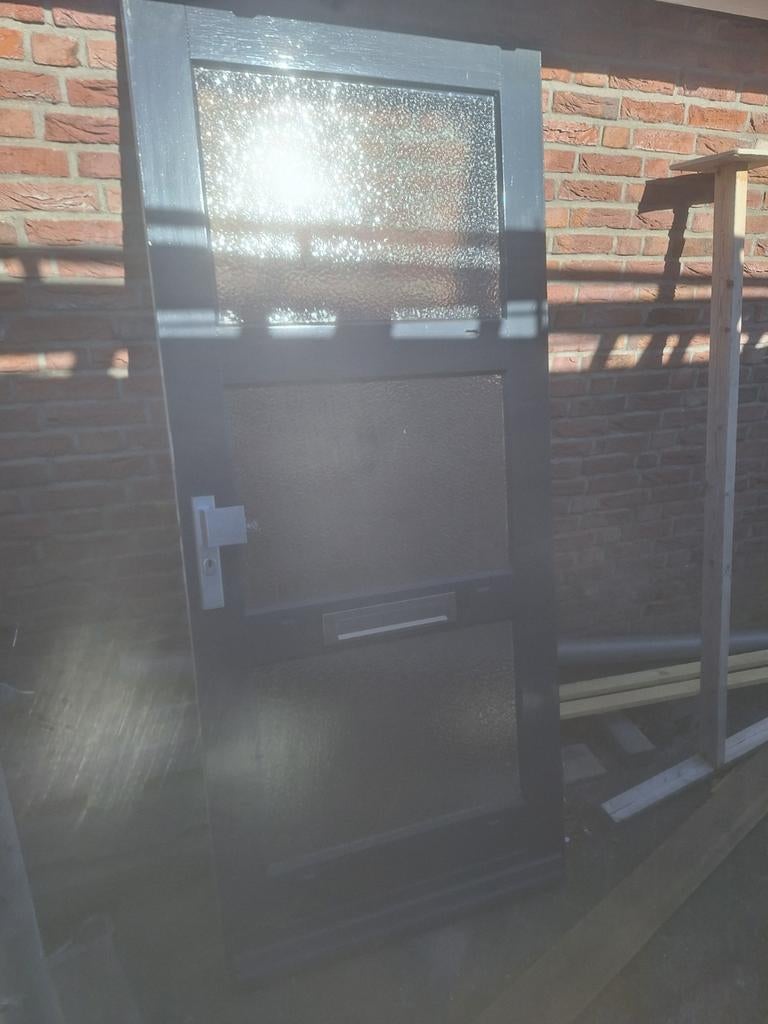 Antraciet voordeur met figuurglas en brievenbus, Doe-het-zelf en Verbouw, Deuren en Horren, Ophalen, Gebruikt, 200 tot 215 cm