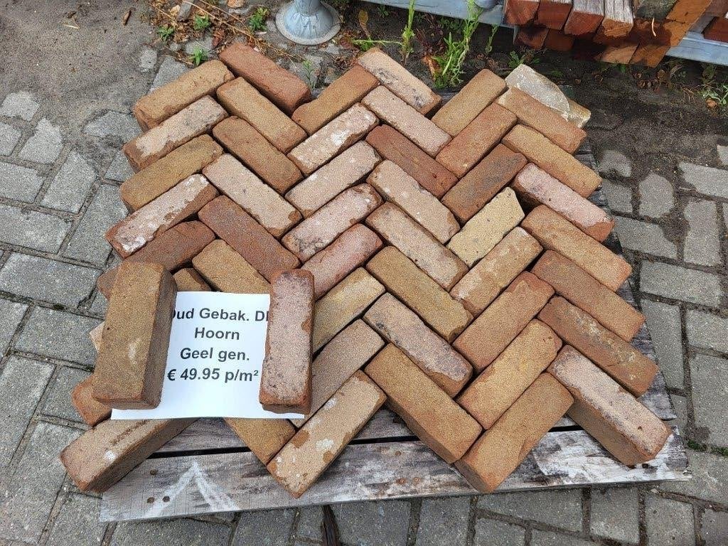 Gebakken klinkers dikformaat geel bruin, Tuin en Terras, Ophalen, Gebruikt, Keramiek, Klinkers