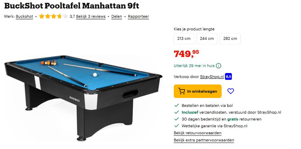 BuckShot Pooltafel Manhattan 9ft NIEUW, Ophalen, Nieuw, Pooltafel