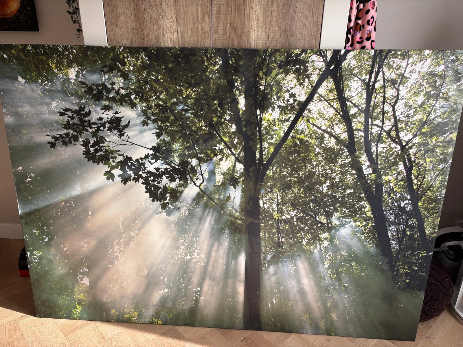 IKEA Schilderij Bomen Bos Zonnestralen Canvas, Gebruikt, 125 cm of meer, Ophalen of Verzenden, Schilderij