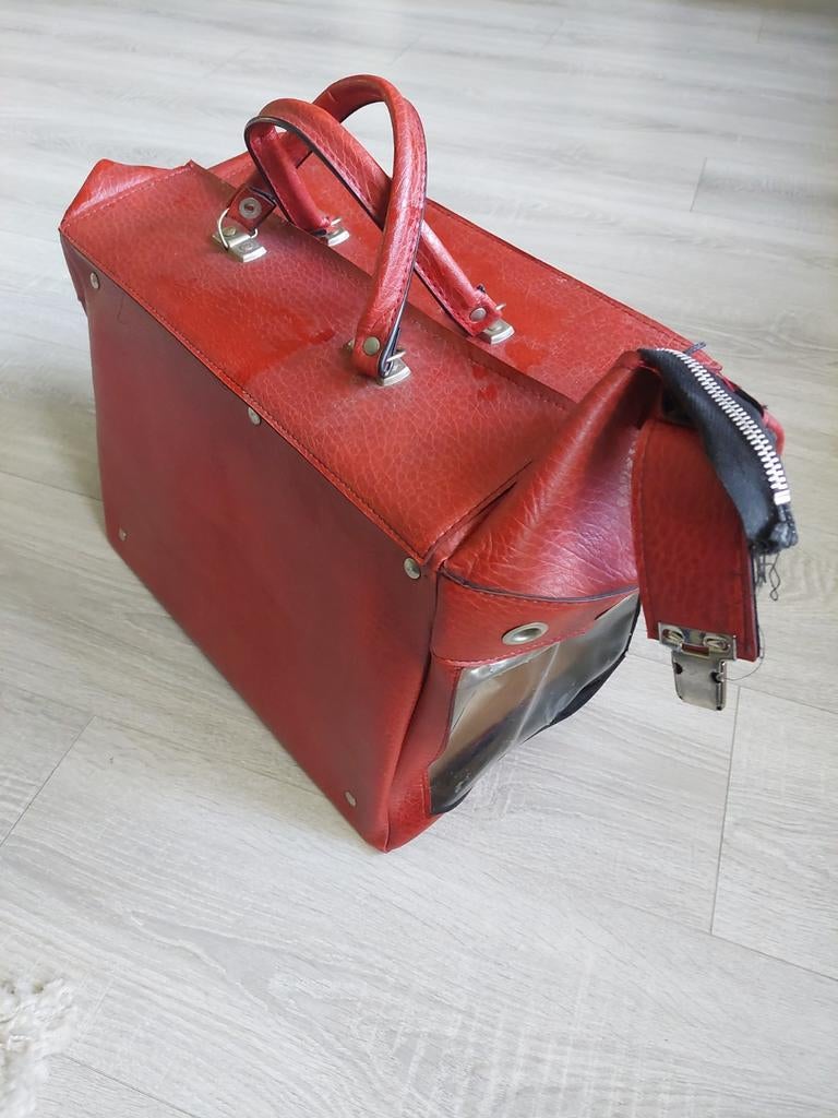 Vintage katten leren reistas, Dieren en Toebehoren, Katten-accessoires, Ophalen of Verzenden, Gebruikt