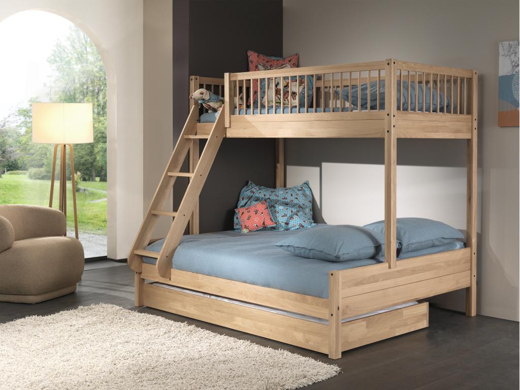 Forrest Oak 3-persoons stapelbed - 90x200 / 140x200 - Massie, Niet ingevuld, Niet ingevuld, Niet ingevuld
