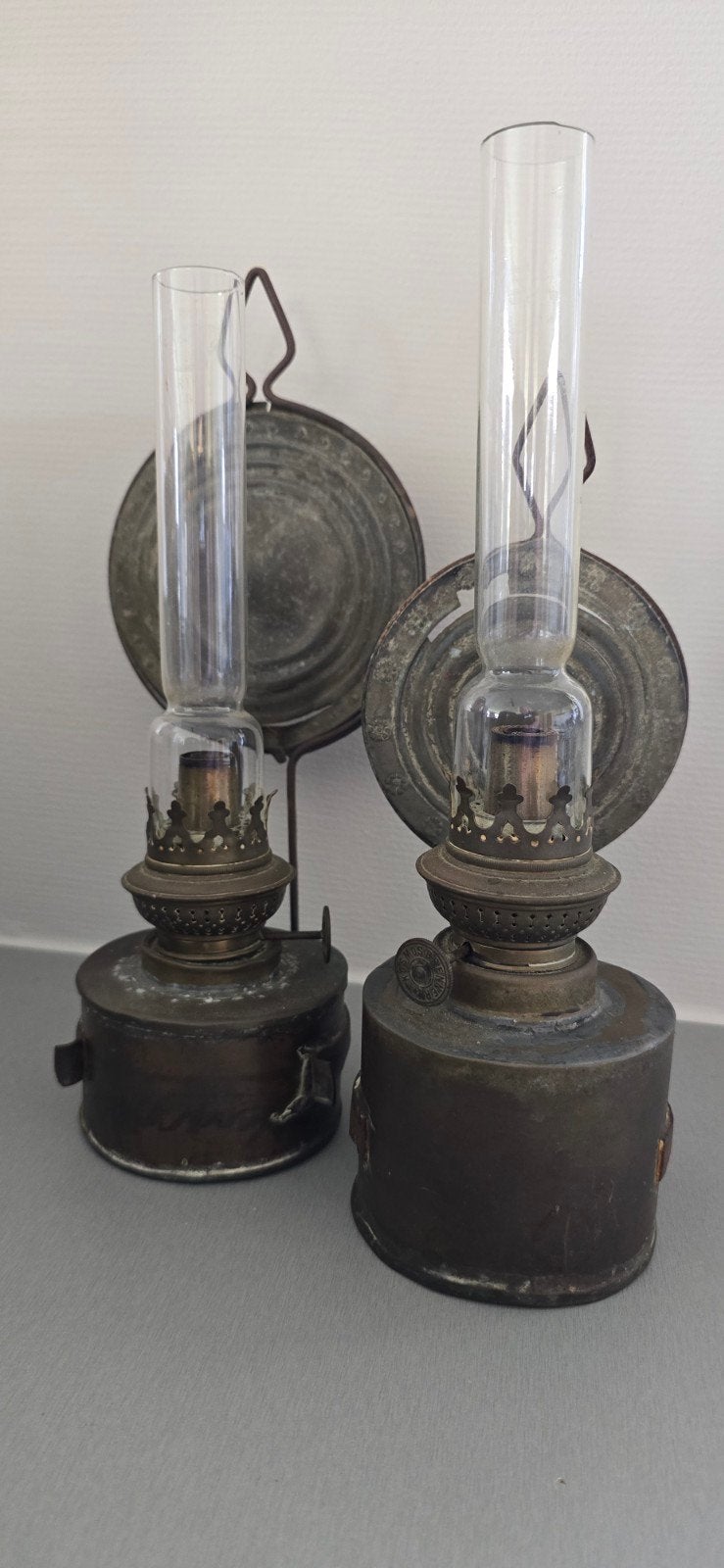 Set van 2 koperen olielampen., Antiek en Kunst, Ophalen of Verzenden