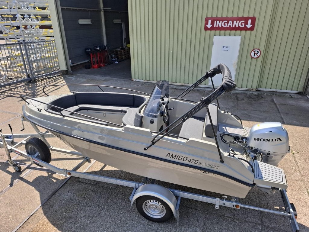 Amigo 475 Sport + HONDA 50PK consoleboot compleet en netjes, Watersport en Boten, Vis- en Consoleboten, Zo goed als nieuw, Benzine