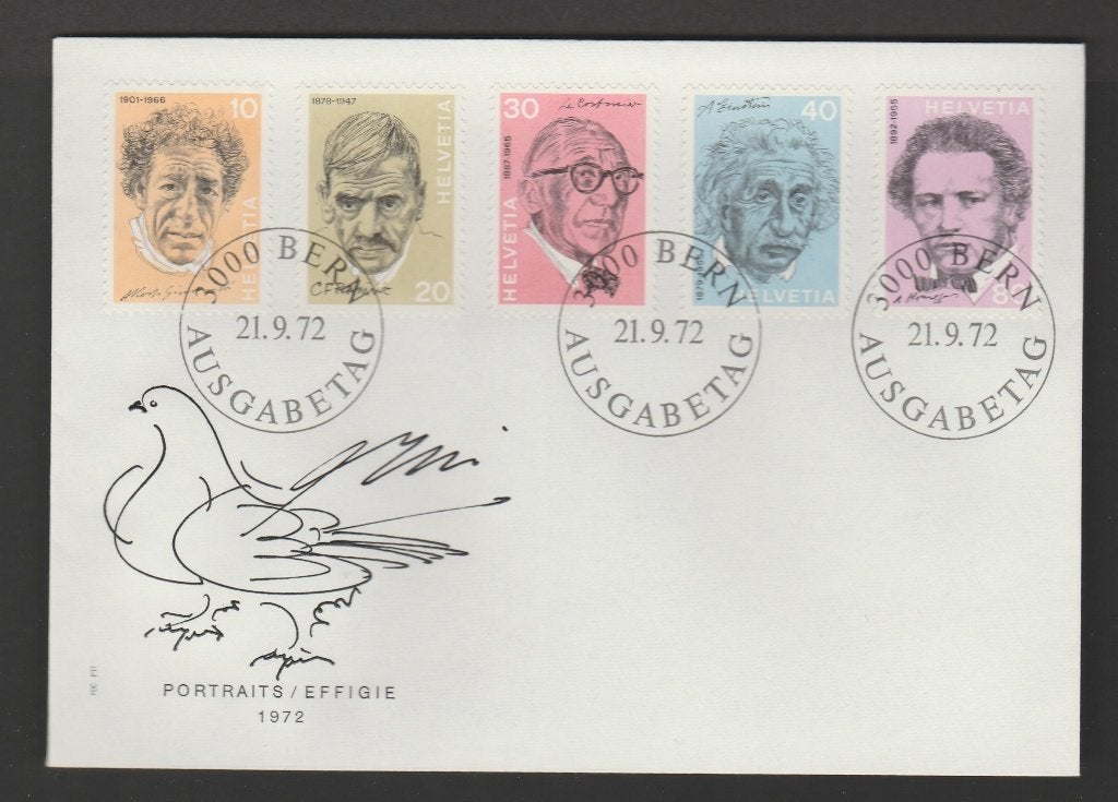 Zwitserland - FDC Michelnr 979-983 - portretten, Einstein, Ophalen of Verzenden, Postfris