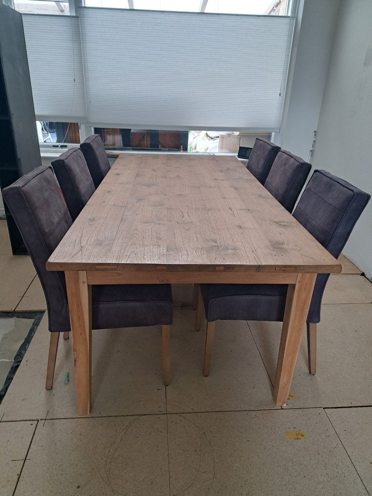 nette teakhouten eettafel met 6 stoelen, Ophalen, Gebruikt, 200 cm of meer, 50 tot 100 cm