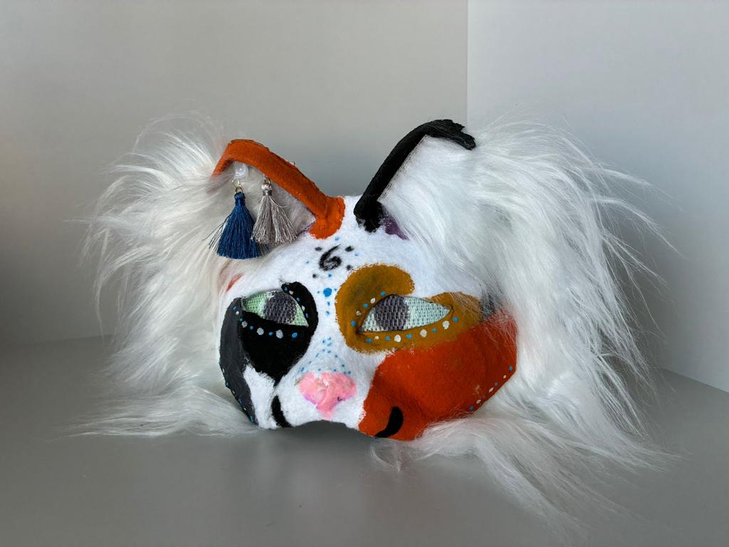 Handgemaakt Calico Therian katten masker, Hobby en Vrije tijd, Kostuums, Theaterbenodigdheden en LARP, Nieuw, Accessoires, Ophalen of Verzenden