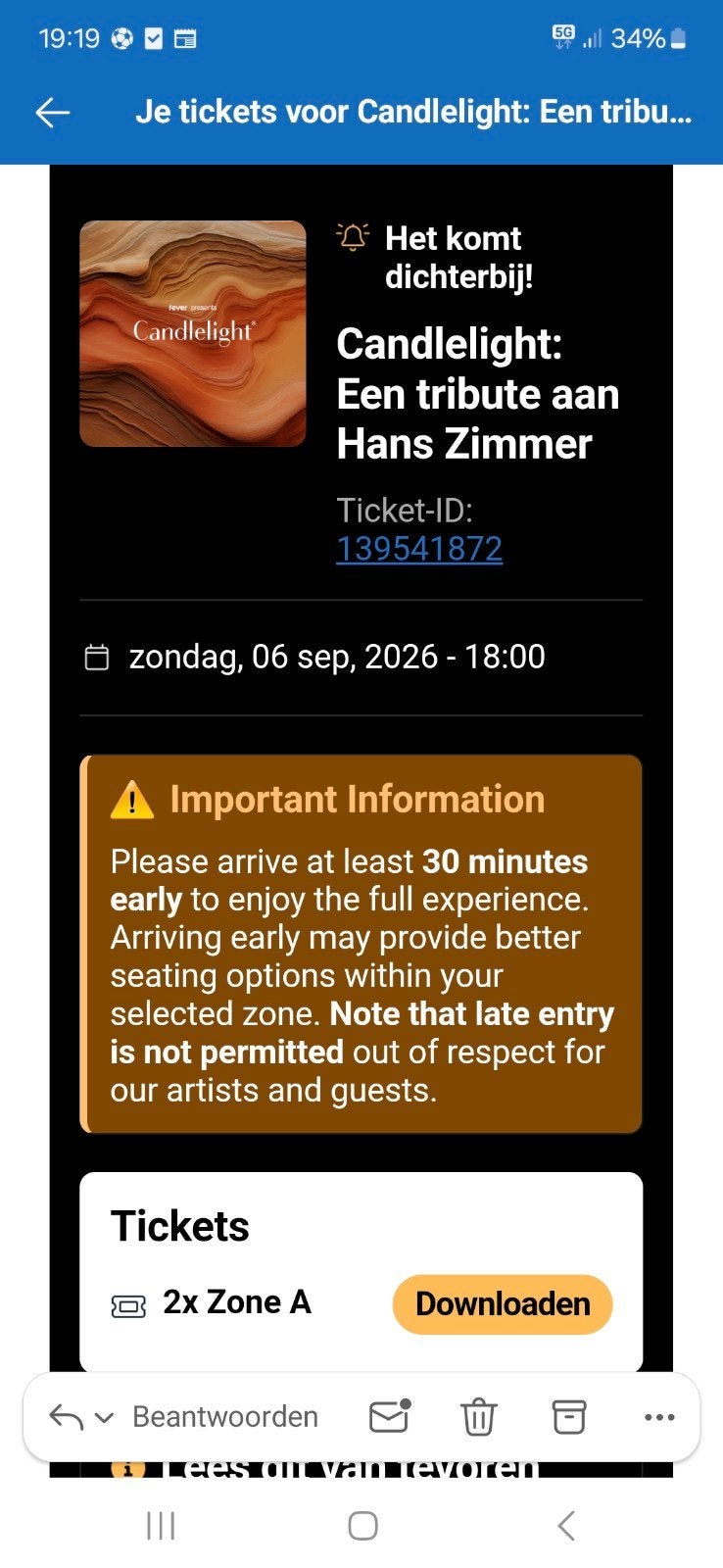 2x ticket candlelight Hans Zimmer Eindhoven 06-09, Twee personen