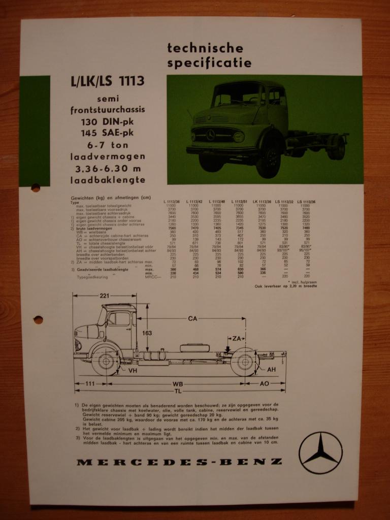 Mercedes 1113 L LK LS Torpedo 1970 Brochure Specificatie, Zo goed als nieuw, Mercedes-Benz, Mercedes, Ophalen of Verzenden