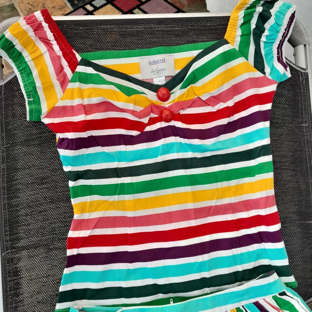 collectif dolores top en rok M vrolijke kleuren, Kleding | Dames, Rokken, Maat 38/40 (M), Collectif, Meerkleurig, Ophalen of Verzenden