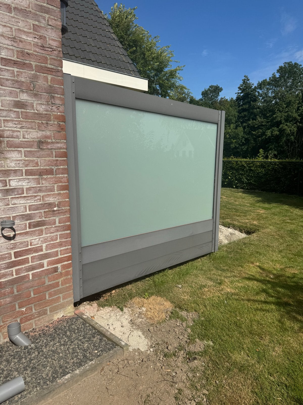 Robuust aluminium windscherm met melkglas (216x180cm), Ophalen, Gebruikt, Aluminium, 200 cm of meer