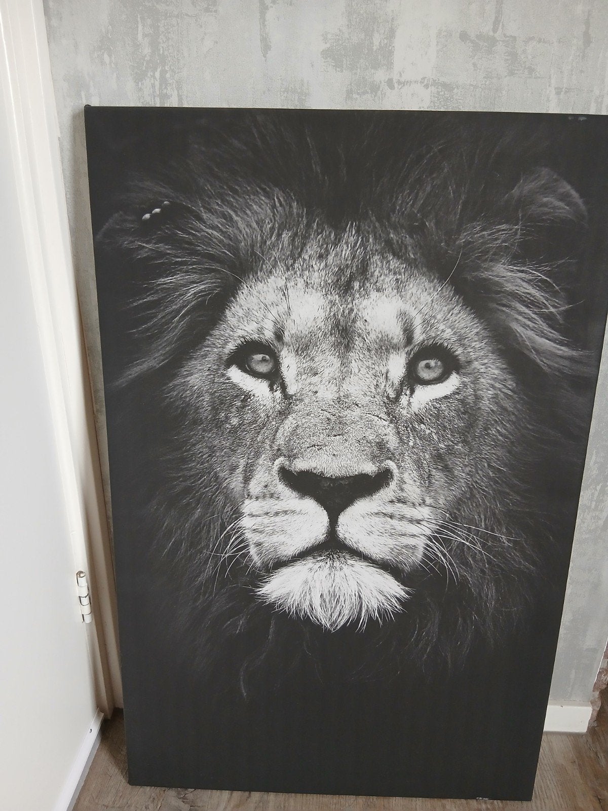 Grote zwart-wit canvas print van een leeuw, Huis en Inrichting, Woonaccessoires | Schilderijen, Tekeningen en Foto's, Ophalen