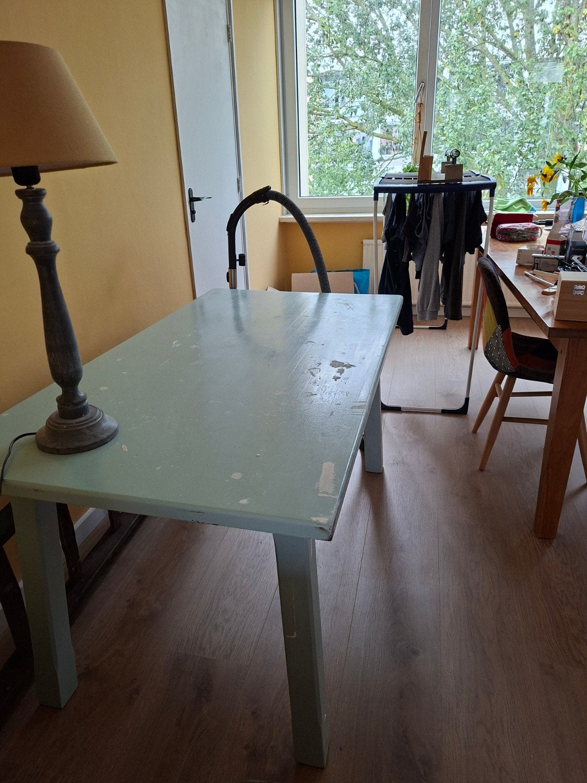 Massief eikenhouten tafel (geverfd) - gratis af te halen, Ophalen, Gebruikt, 100 tot 150 cm, Eikenhout