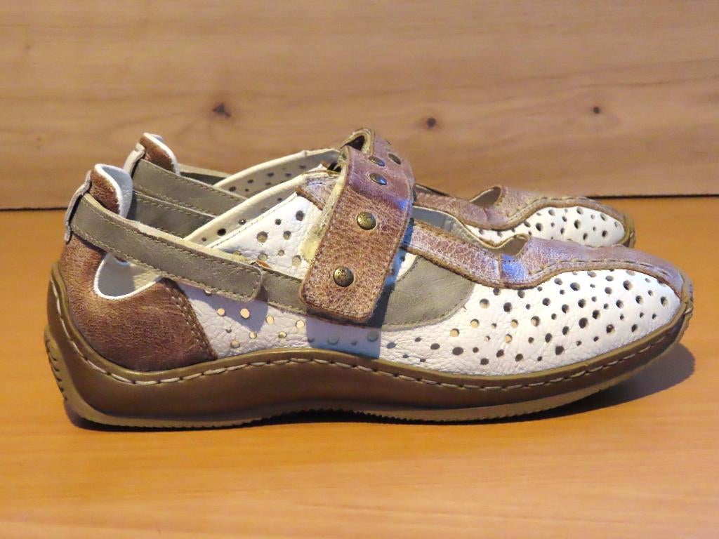 RIEKER Geweldige Wit/Bruine Sneakers met Klittenband 37, Wit, Ophalen of Verzenden, Rieker, Sneakers of Gympen
