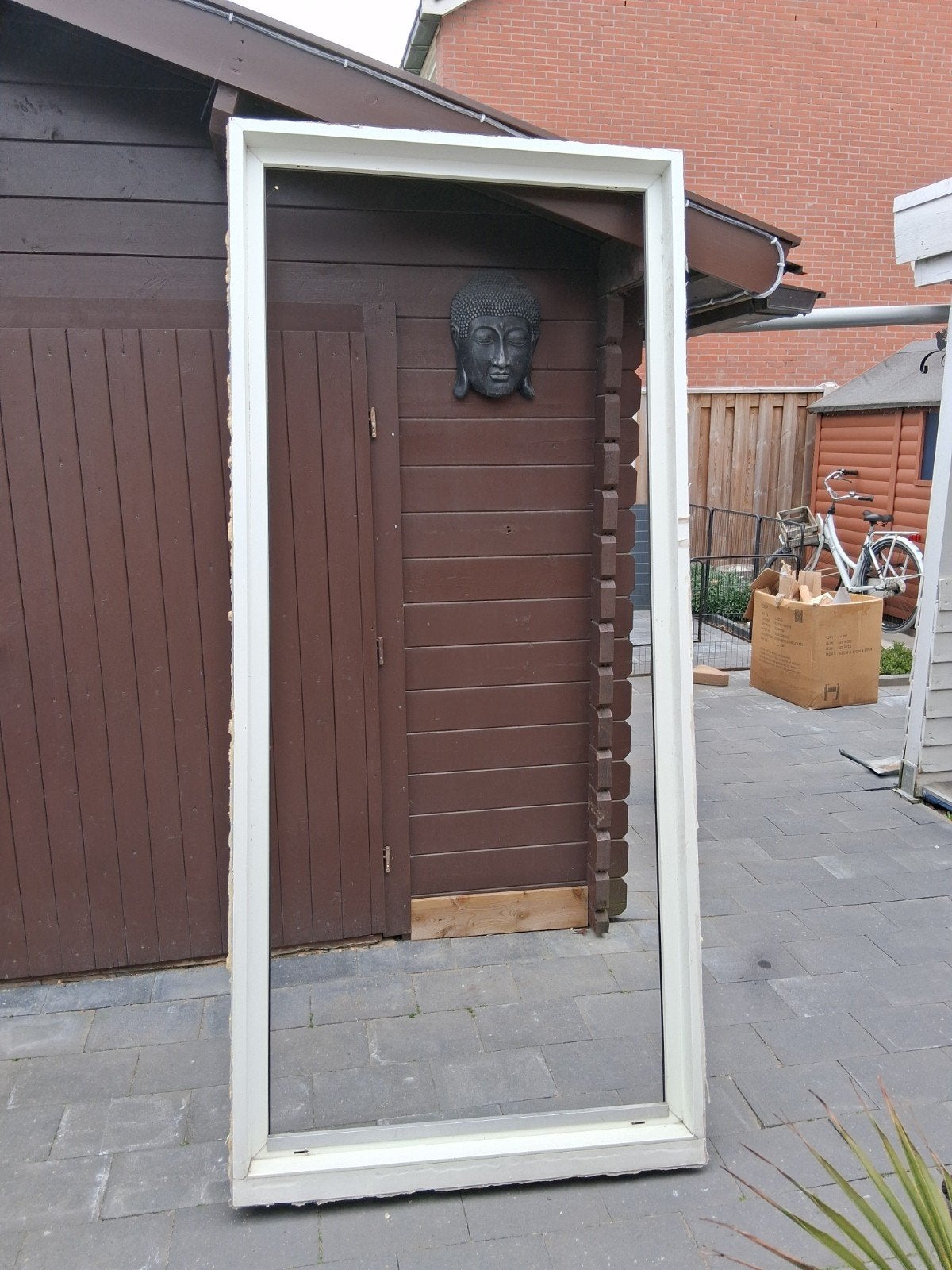 Kunststof kozijn met deur, 100 tot 120 cm, Gebruikt, 215 cm of meer, Ophalen of Verzenden