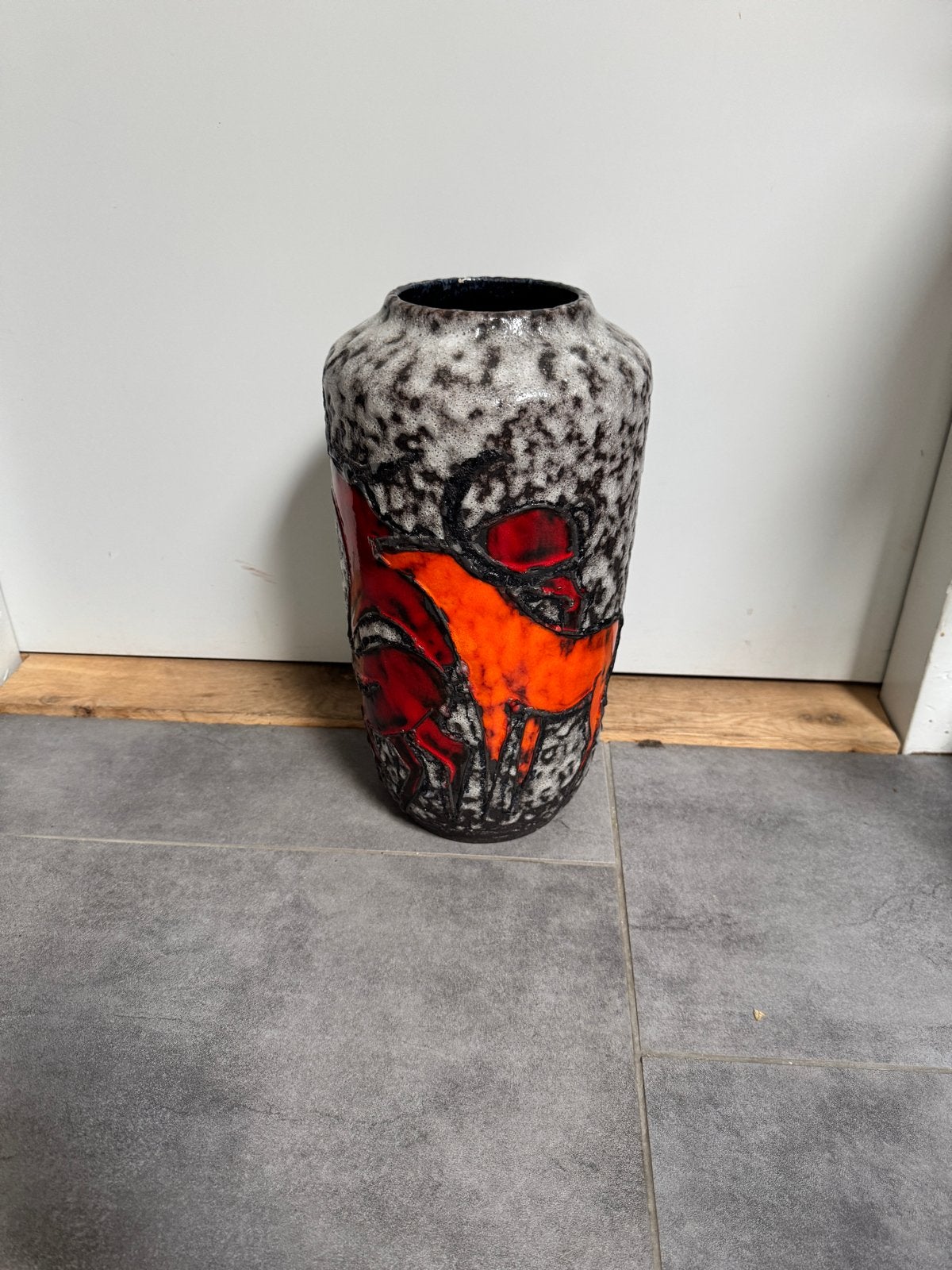 Vintage Fat Lava vaas met rood decor, Antiek en Kunst, Ophalen of Verzenden