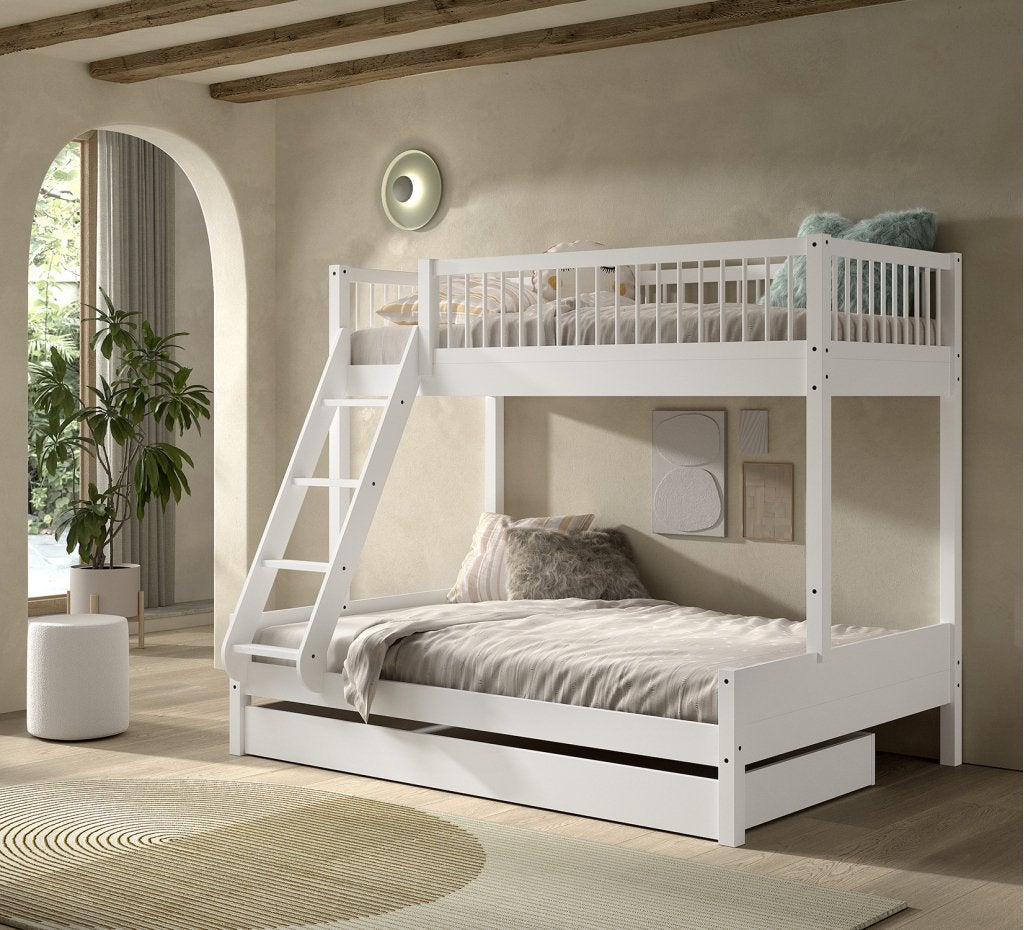 Forrest Beech 3-persoons stapelbed - 90x200 / 140x200 - Wit, Niet ingevuld, Niet ingevuld, Niet ingevuld