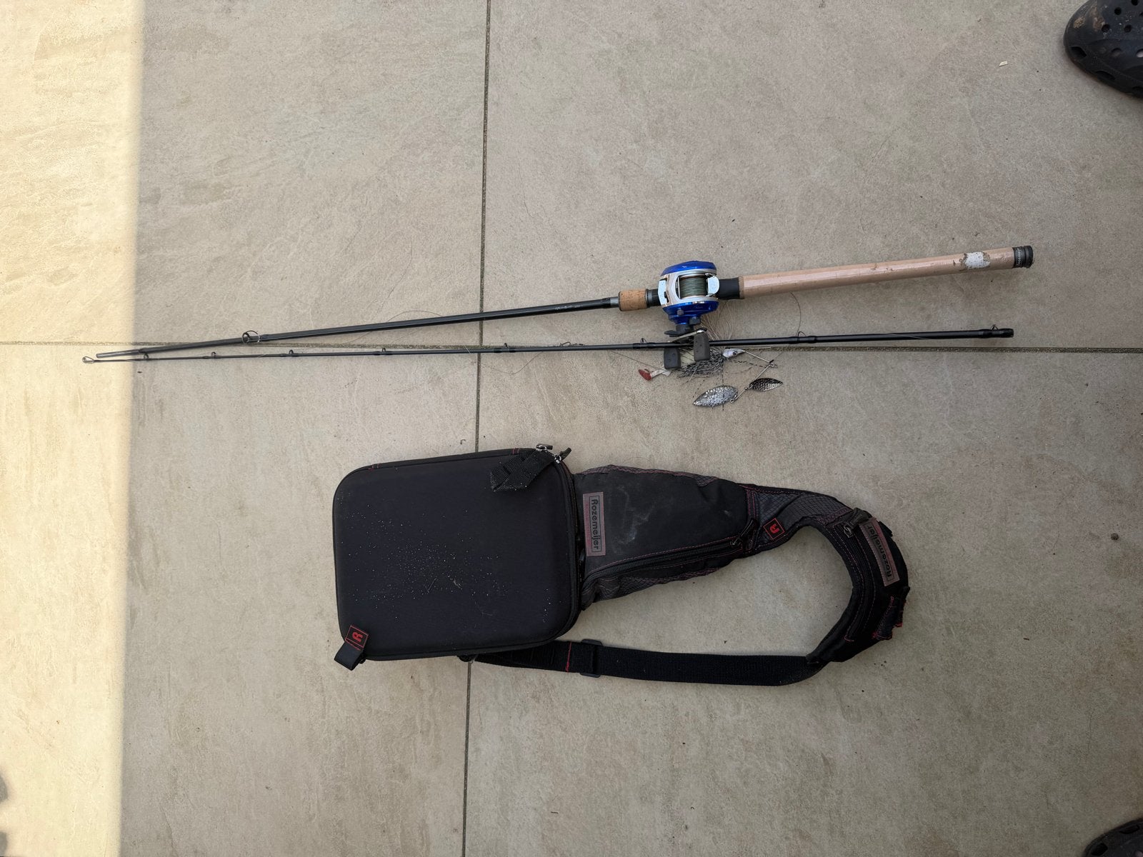 Vishengel set: Abu Garcia Blue Max, Grind-It 250, tas & kuns, Ophalen, Gebruikt