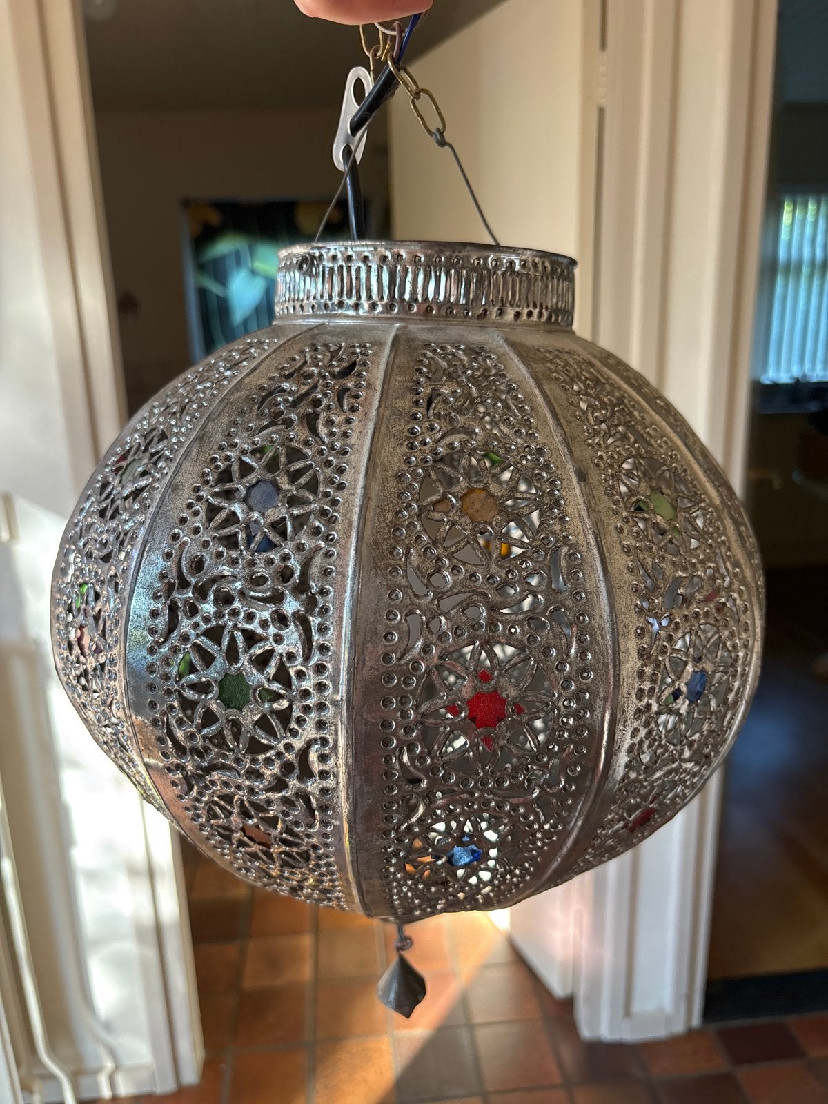 Oosterse hanglamp met gekleurde glazen details, Ophalen, Gebruikt, Metaal, E27 (groot)