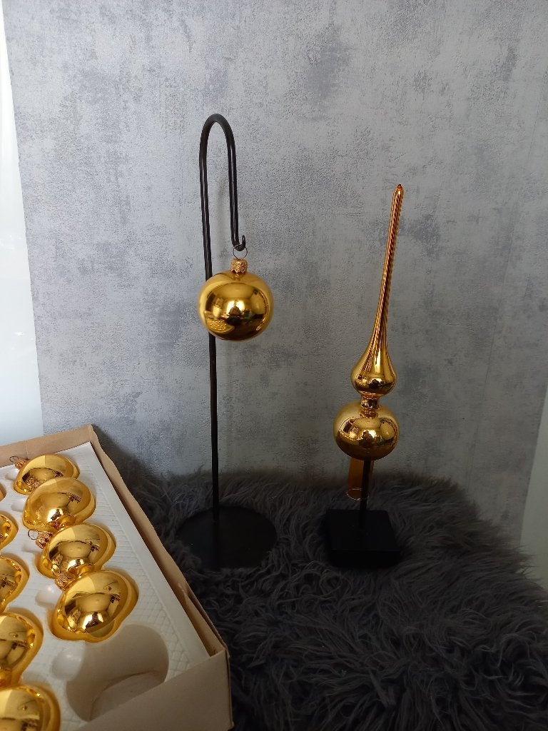 Vintage Gouden Glazen KerstBallen en Piek, Ophalen, Gebruikt, -, -
