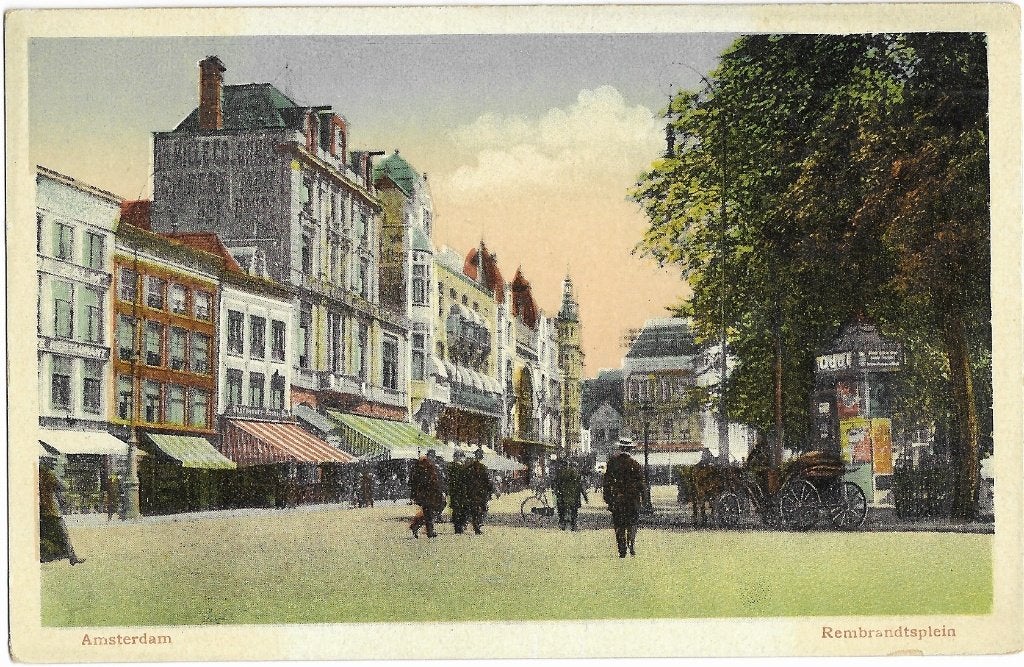 Amsterdam, Rembrandtplein, rijtuig, De Zalm, kiosk, mannen, Verzenden, 1920 tot 1940, Ongelopen, Noord-Holland