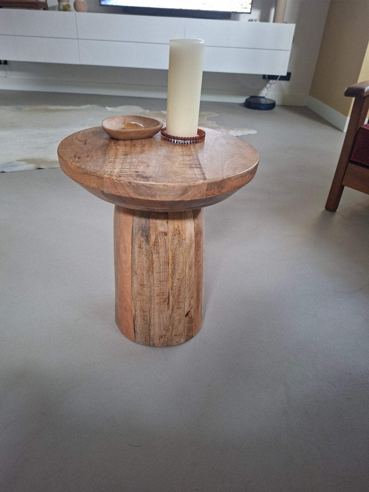 Bijzettafel | hout| Loods 5, Huis en Inrichting, Tafels | Bijzettafels, Ophalen, Minder dan 45 cm, Minder dan 55 cm, Rond