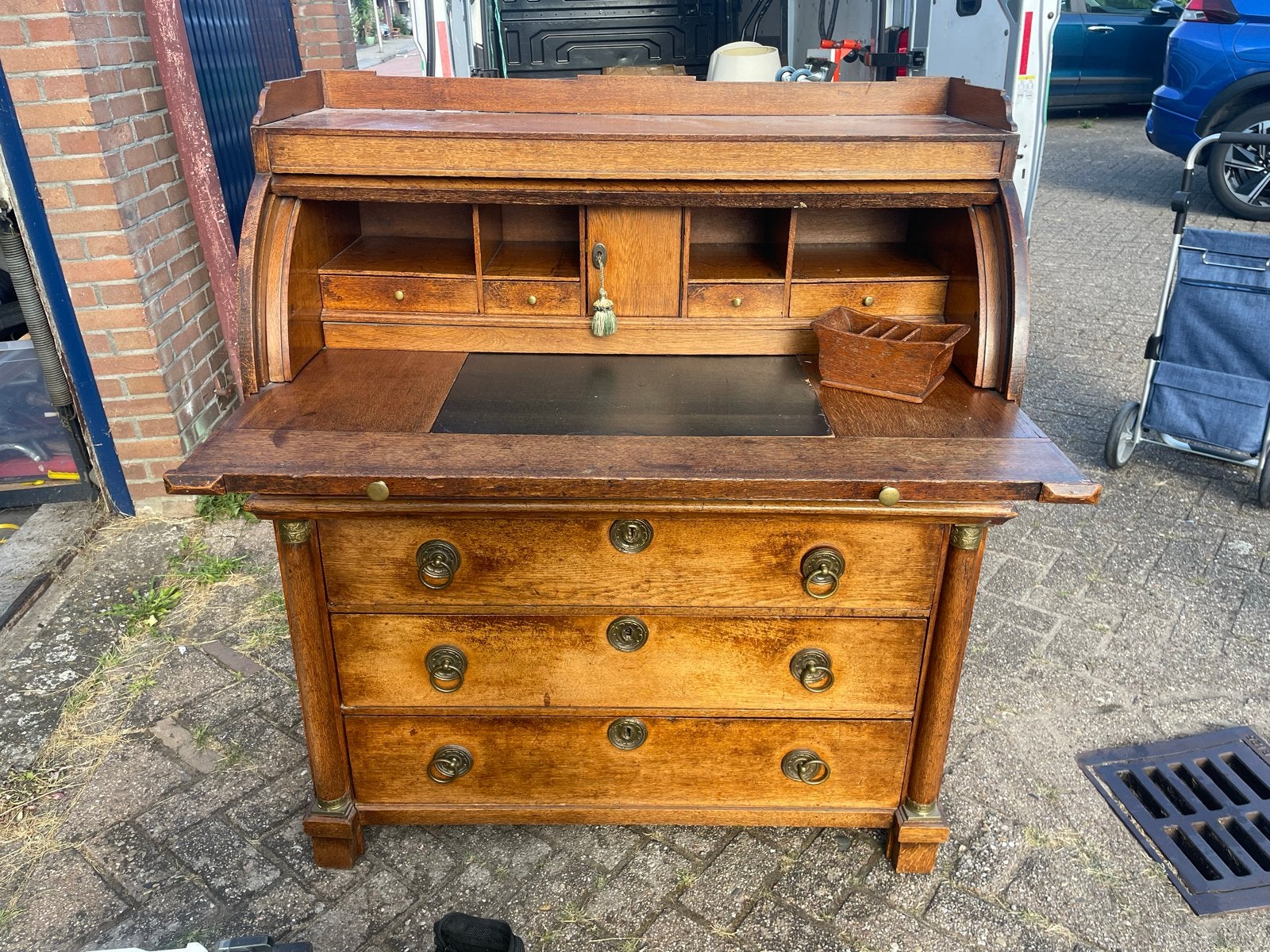 Antiek Hollands Cilinderbureau - Lodewijk XVI/Empire, Ophalen of Verzenden