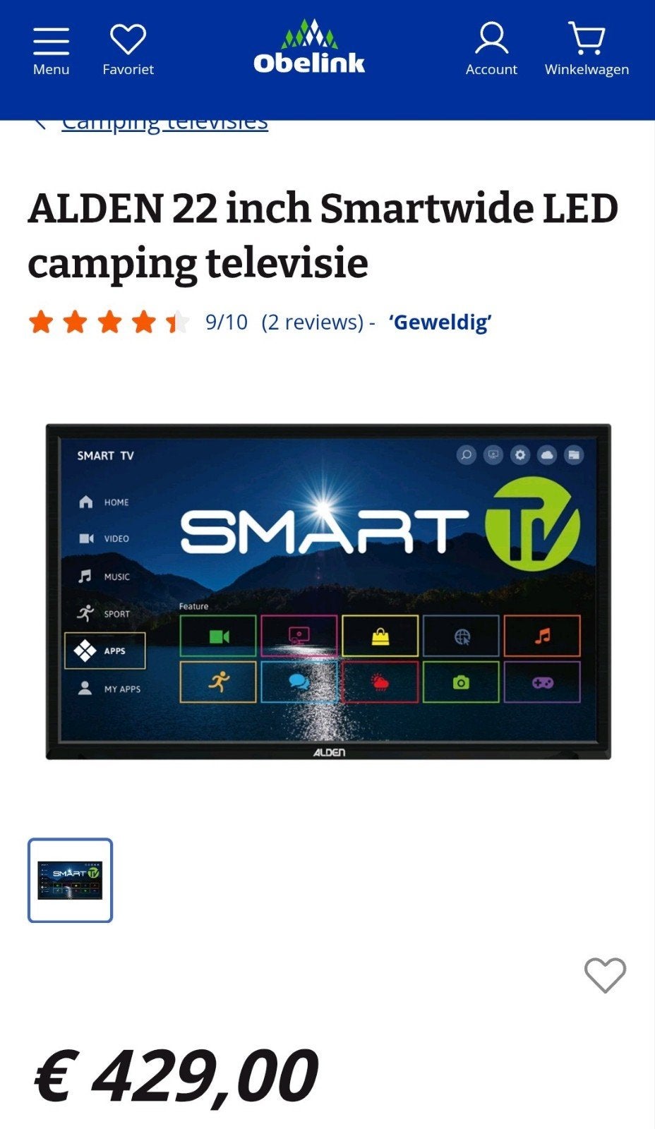 Android Smart TV ALDEN 15242 Smartwide 22", Ophalen of Verzenden, Zo goed als nieuw