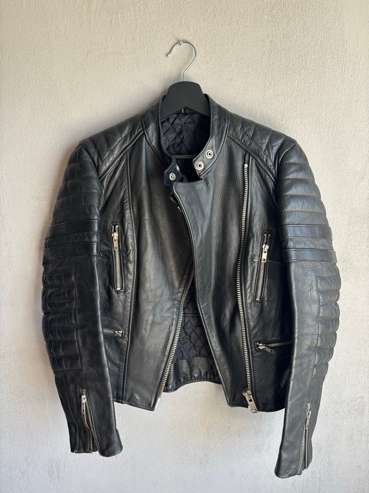 Vintage Bikerjack Zwart Leer - Maat S - Uniek Stuk, Kleding | Heren, Ophalen of Verzenden, Gedragen, Maat 46 (S) of kleiner, Zwart