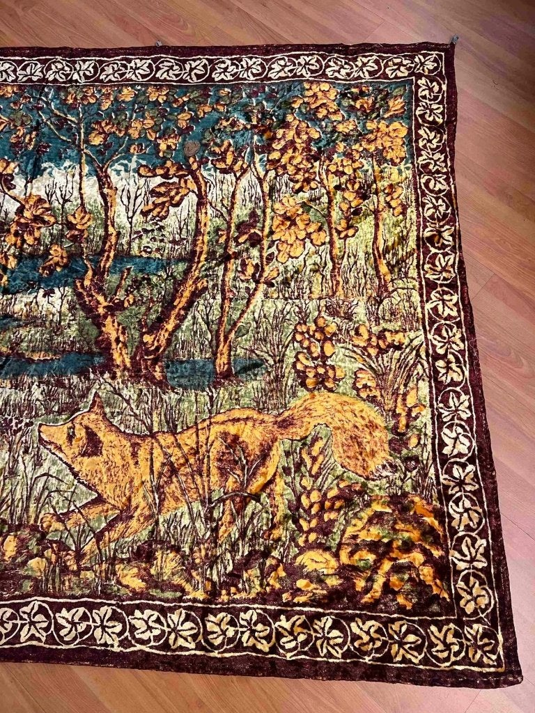 Groot fluweel velvet wandkleed met hond en vogels 196/133, Ophalen of Verzenden