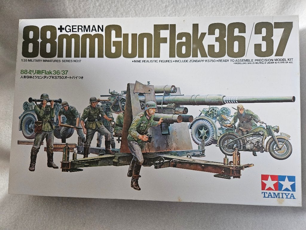 Bouwdoos Duitse 88mm FLAK (luchtafweer) van TAMIYA 1:35, 1:32 tot 1:50, Overige typen, Ophalen of Verzenden, Zo goed als nieuw