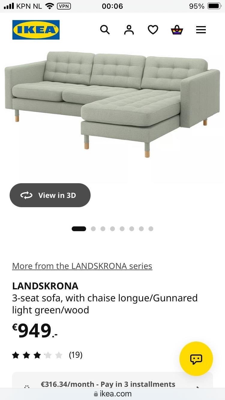Mooie IKEA LANDSKRONA hoekbank met chaise longue, Ophalen, Gebruikt, Hoekbank, Driepersoons