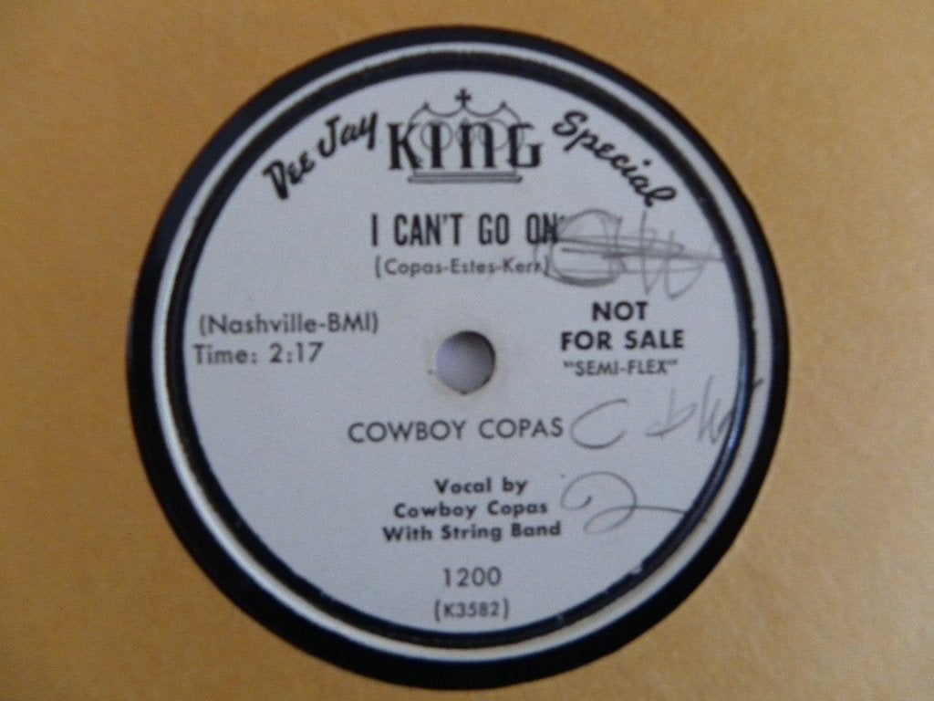 78 toerenplaat Cowboy Copas - I Can't Go On - Promo, Gebruikt, 10 inch, Ophalen of Verzenden, Overige typen
