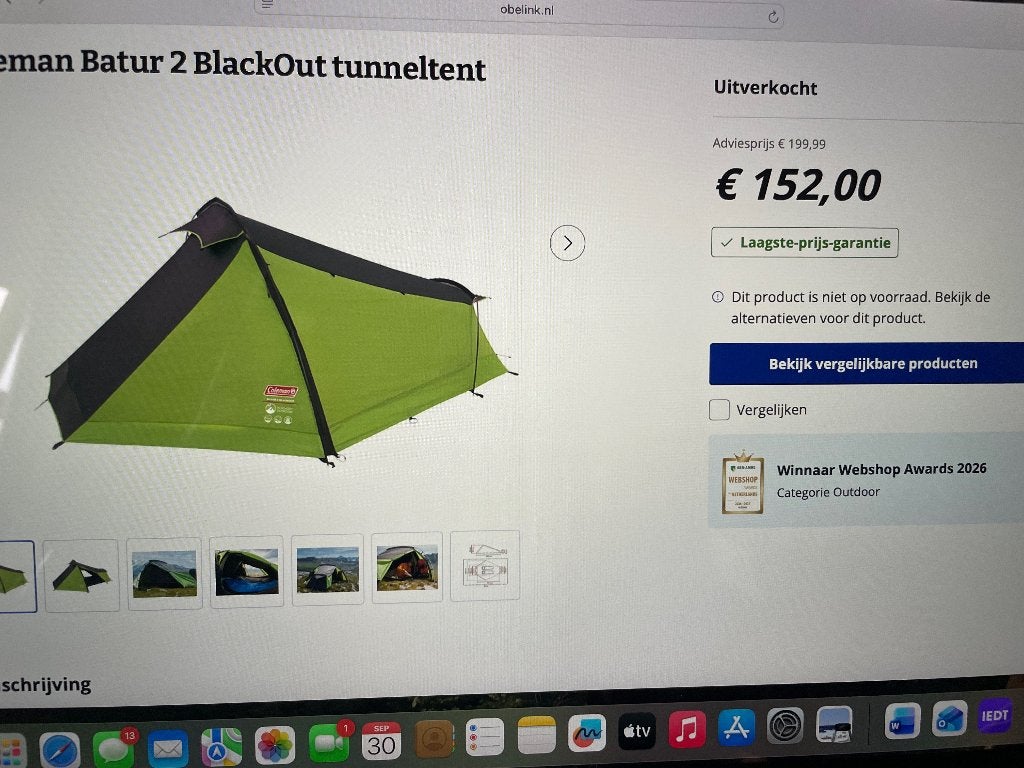 Coleman Batur 2 Blackout tunneltent, Caravans en Kamperen, Ophalen of Verzenden, Gebruikt, Tot en met 2