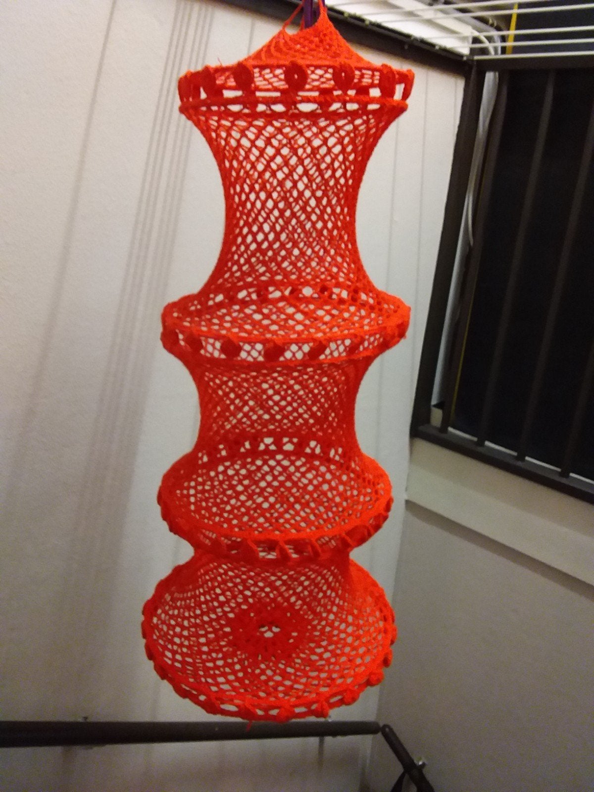 Oranje gehaakte hanglamp, 80 cm hoog, 36 cm breed, Ophalen, Zo goed als nieuw, Bohemian, Handgemaakt, Decoratief
